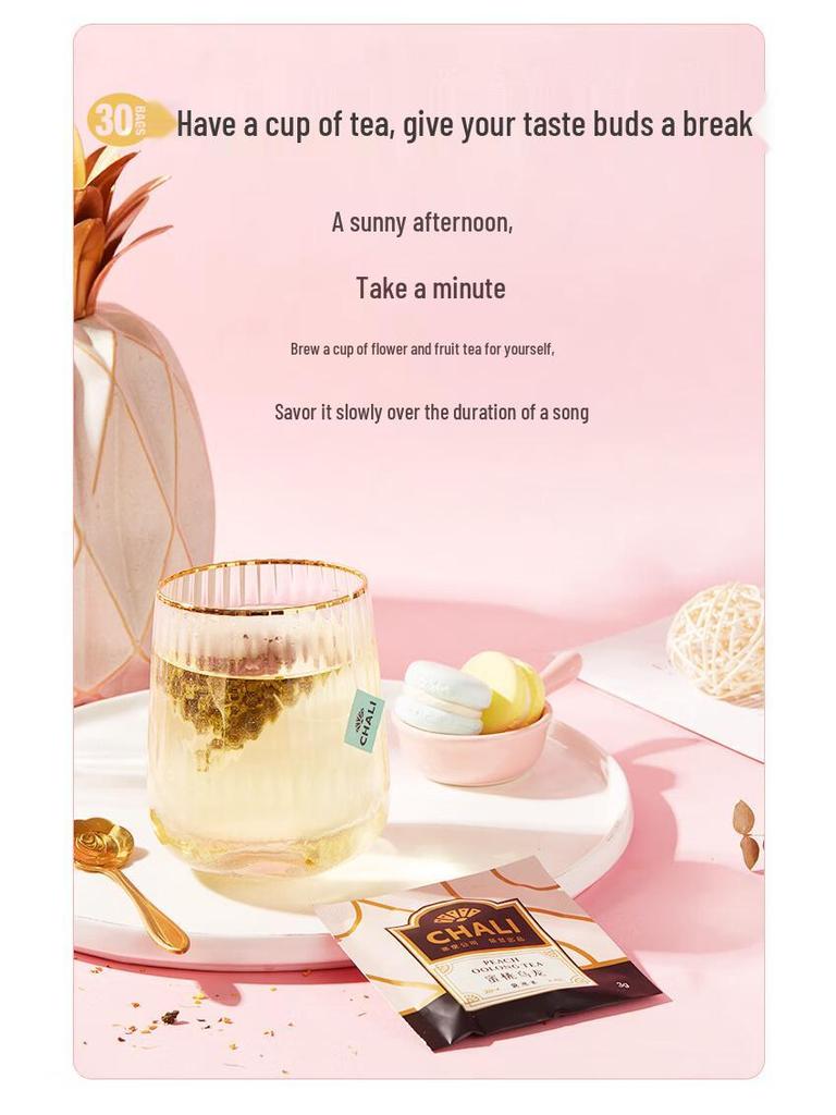 CHALI T30 Cha Duo Herbal Tea Box: Peach Oolong, Osmanthus Black, and Bagged Fruit Herbal Tea.
