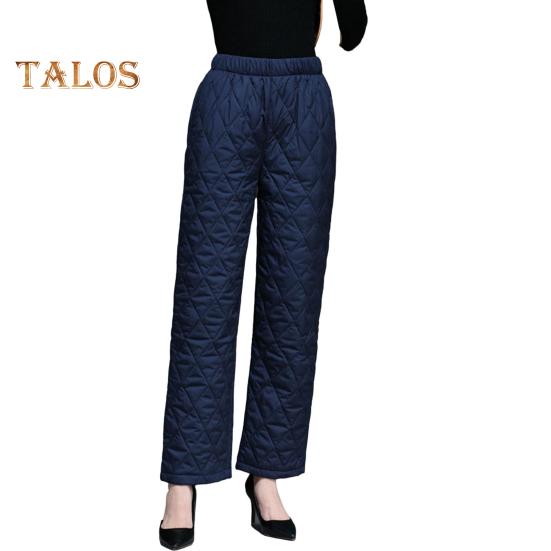 Autumn Winter Cotton Pants Rhombus Quilted Straight Wide Leg Long Pants with Pockets Solid Color Thickened Warm Trousers