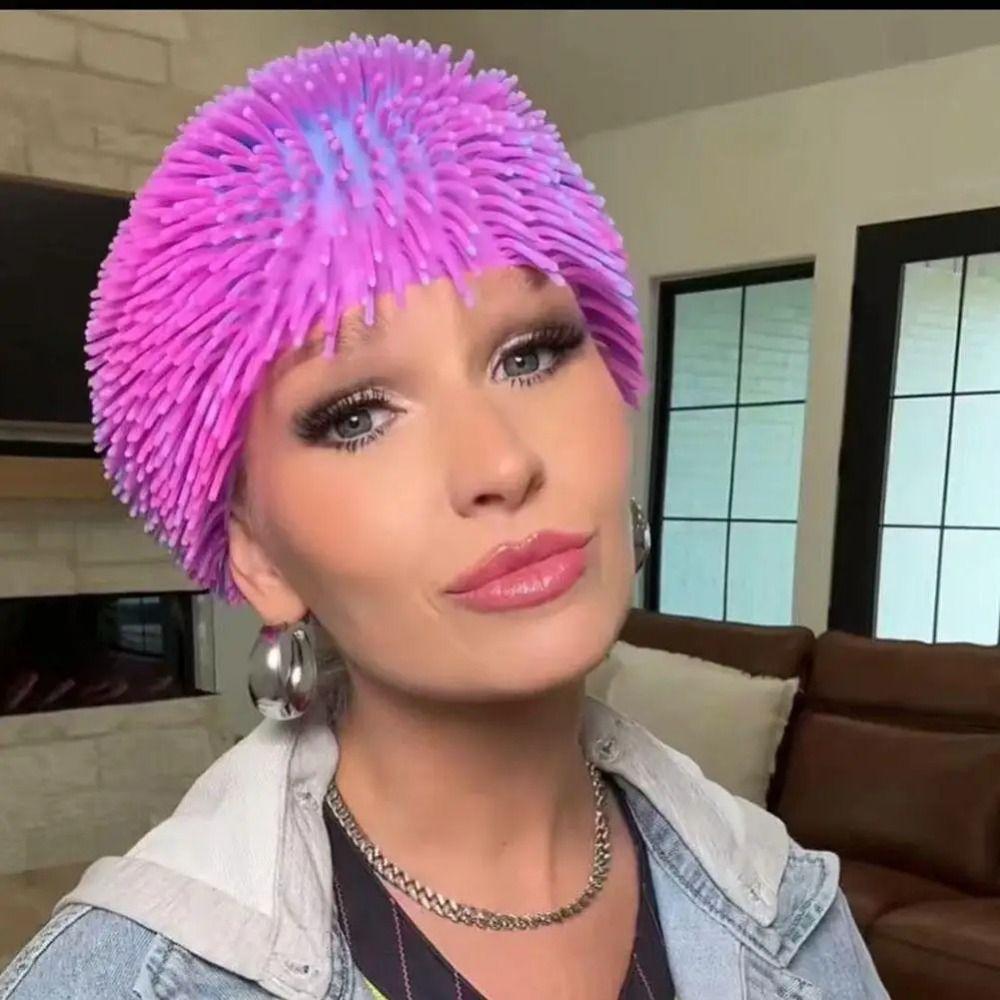 Comfortable To Wear Spiky Ball Prank Hat Portable Colorful Headgear Long Hair Head Cover Gag Gift