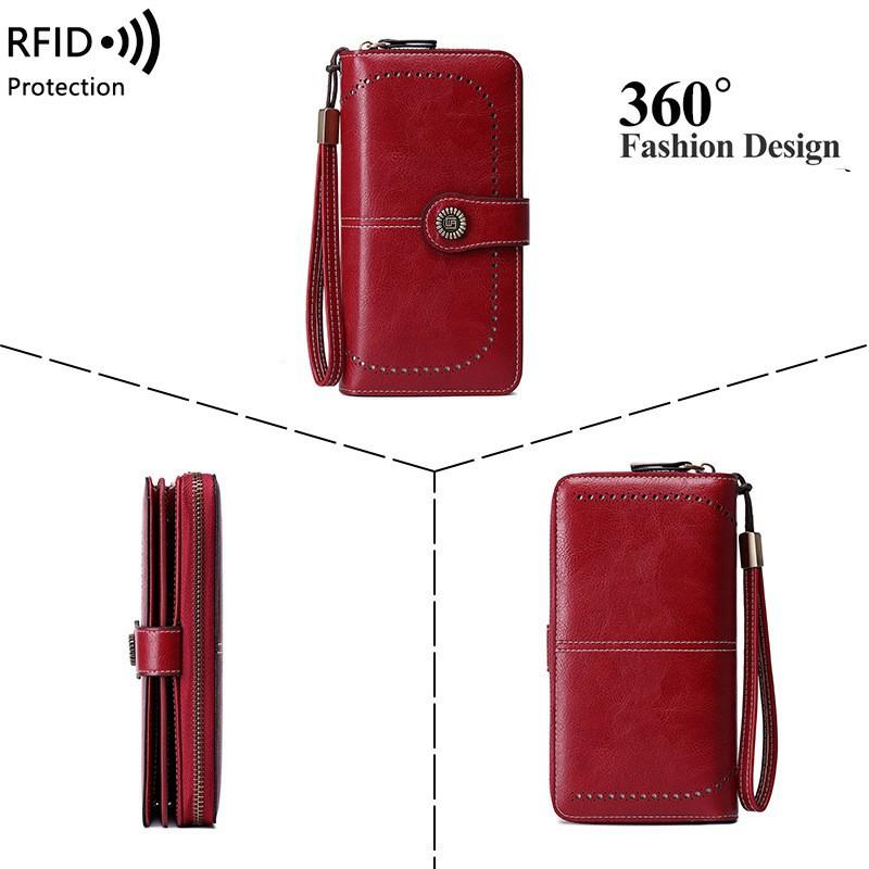 RFID Anti-theft Brush Wallet Long Zipper Women's Wallet European and American Large-capacity Hand-held ID Bag