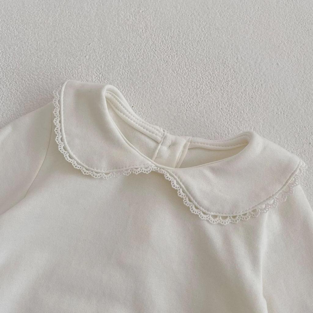 Frühling 2025 Baby Mädchen Puppenkragen Top & Spitzen-Overall Set