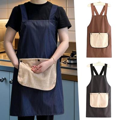 Waterproof Kitchen Apron Sleeveless Cross Back Restaurant Uniform Home Cooking And Baking Work Apron With Removable Hand Towel