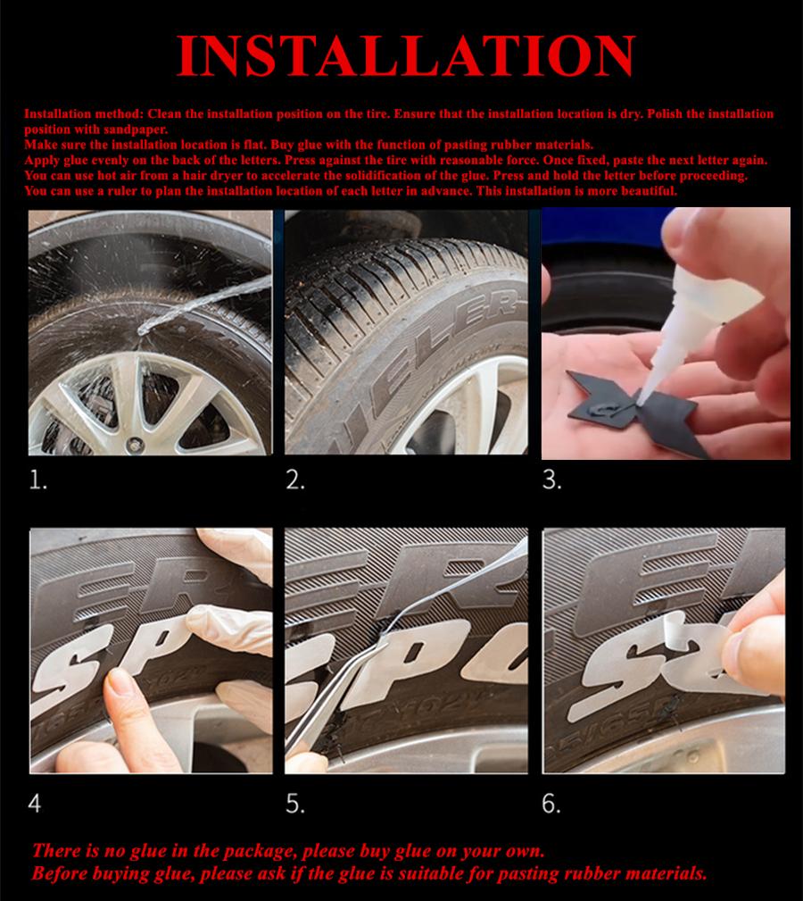 3D 8 Groups Sports Blade Night Reflective Permanent Tire Lettering Car Decals Decoration Stickers Kit Stickers for 4 Tires