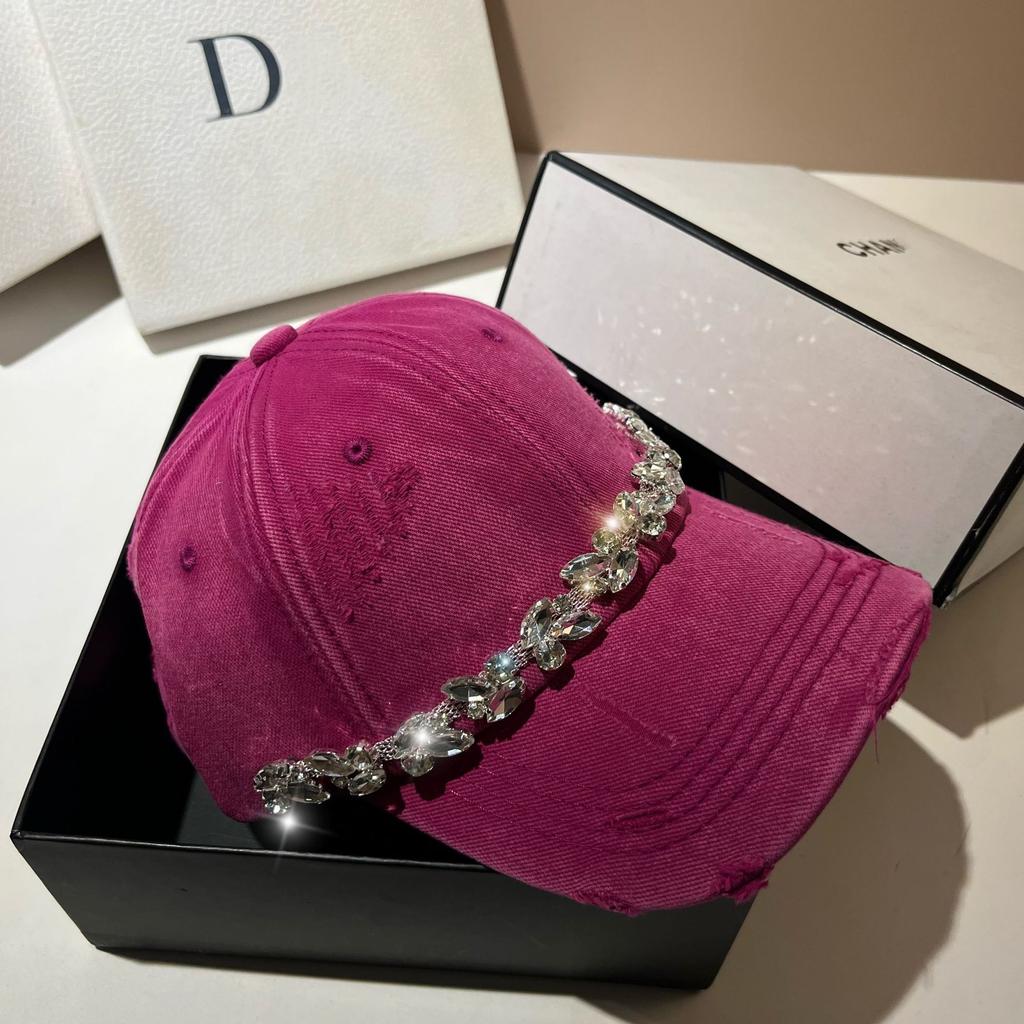 Light Luxury Rhinestone Cap Washed Cotton Ripped Baseball Cap Trendy Casual Versatile Women'S Hat