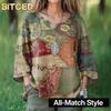 Women's Fashion Casual 3/4 Sleeves O-Neck Blouses & Shirts
