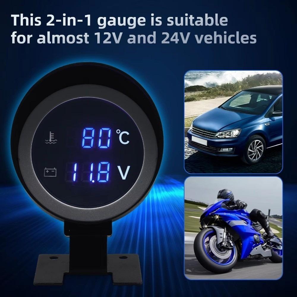 Round LCD Water Temperature Meter Blue Light LED Digital Temp Meter Motorcycle