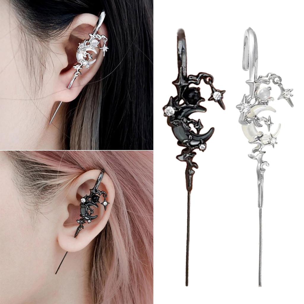 Sparkling Star and Moon Diamond Earring Fashionable Ear Needle Wrap Crawler Hook Earrings Jewelry for Fashionistas