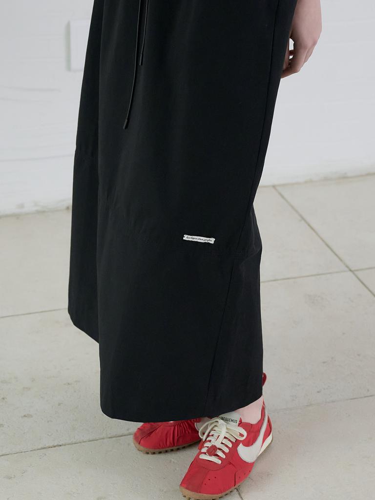 Elssibeui Drawstring Maxi Long Skirt_Black