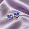 Elegant Female White Blue Zircon Heart Stud Earrings Trendy Fashion Silver Color Wedding Jewelry For Women