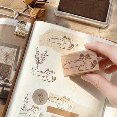 Solid Wooden Grip Wooden Rubber Stamp Cartoon Design Decorative Seal  DIY Craft Supply