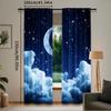 2Pcs Moon Curtains Blue Starry Sky Crescent Cumulus Curtain Suitable For Living Room Bedroom Hotel Dormitory A