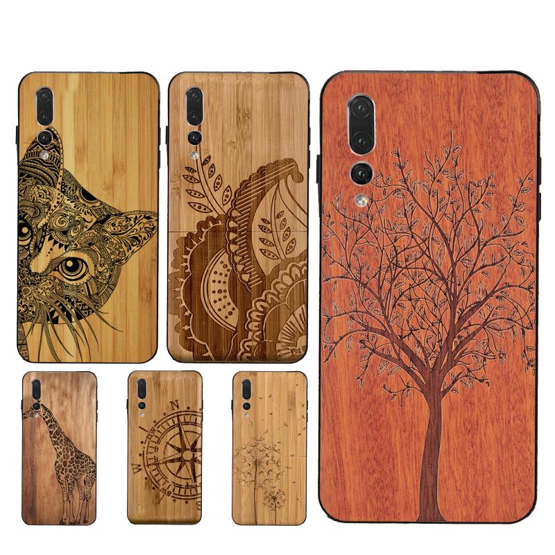 Natürliches Bambus-Holz Tierdruck Weiche Hülle Für Huawei P30 P20 P40 Lite PSmart 2019 2021 Nova 5T Hülle Für Honor 50 Pro X7 X8 X9