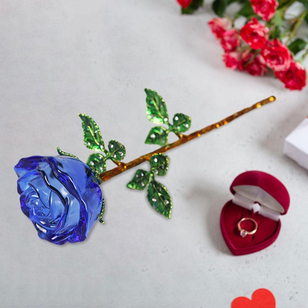 Valentine's Day Crystal Rose Flower Wedding Mother's Day Anniversary Home Art Craft Ornament for Mom Women Friends Husband Dad