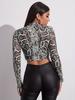 European & American Women's Printed Mesh Long-Sleeve Top - Sexy and See-Through