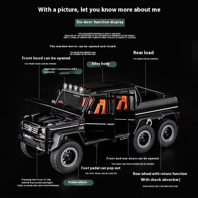 1/20 Mercedes Benz AMG G63 6X6 Off Road SUV Alloy Metal Diecast Car Model Sound & Light Large Adult Gift for Boyfriend Collect