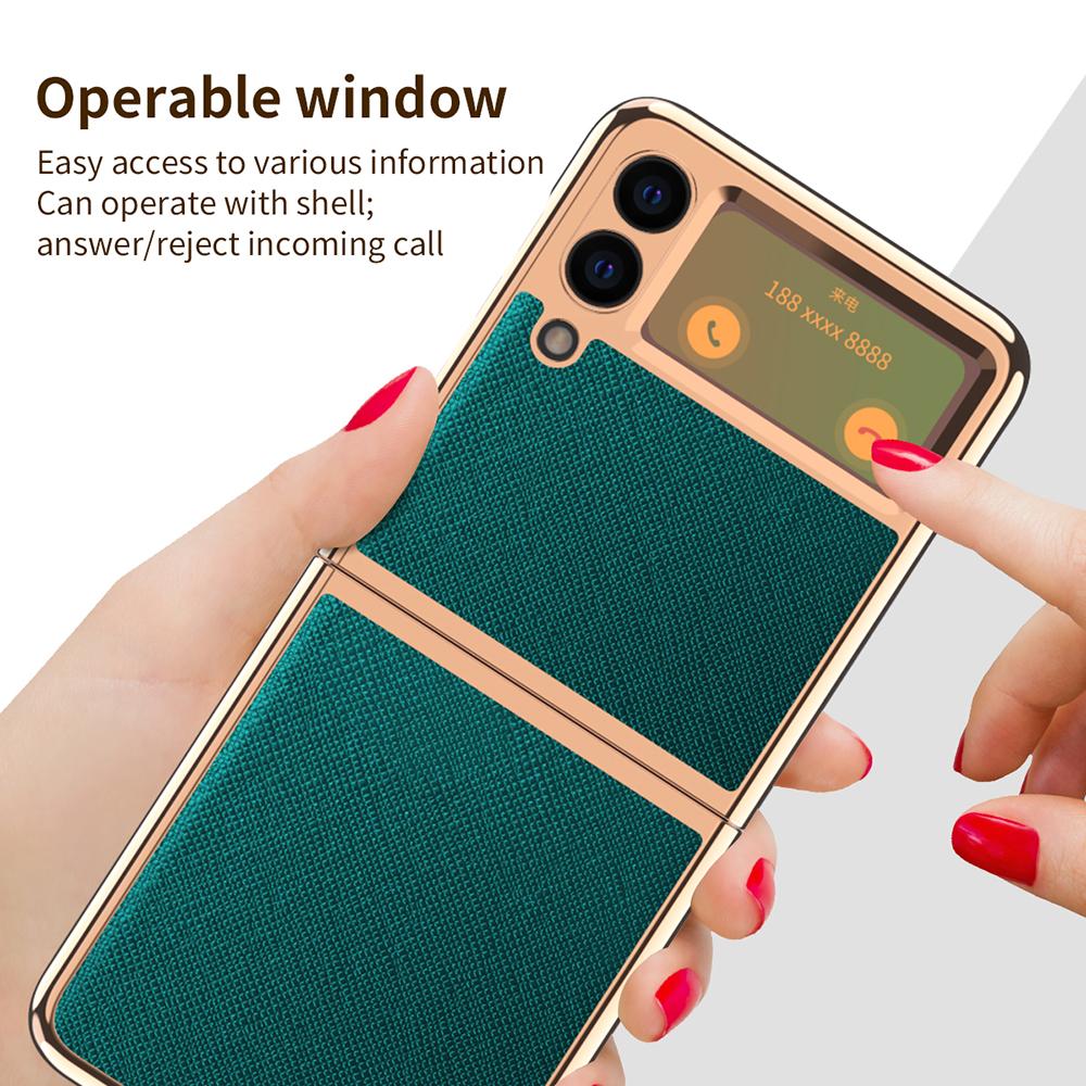 Plain Leather Case For Samsung Galaxy Z Flip 3 Phone Shell Z Flip Folding Screen Electroplating All -Inclusive Anti -Fall Holster