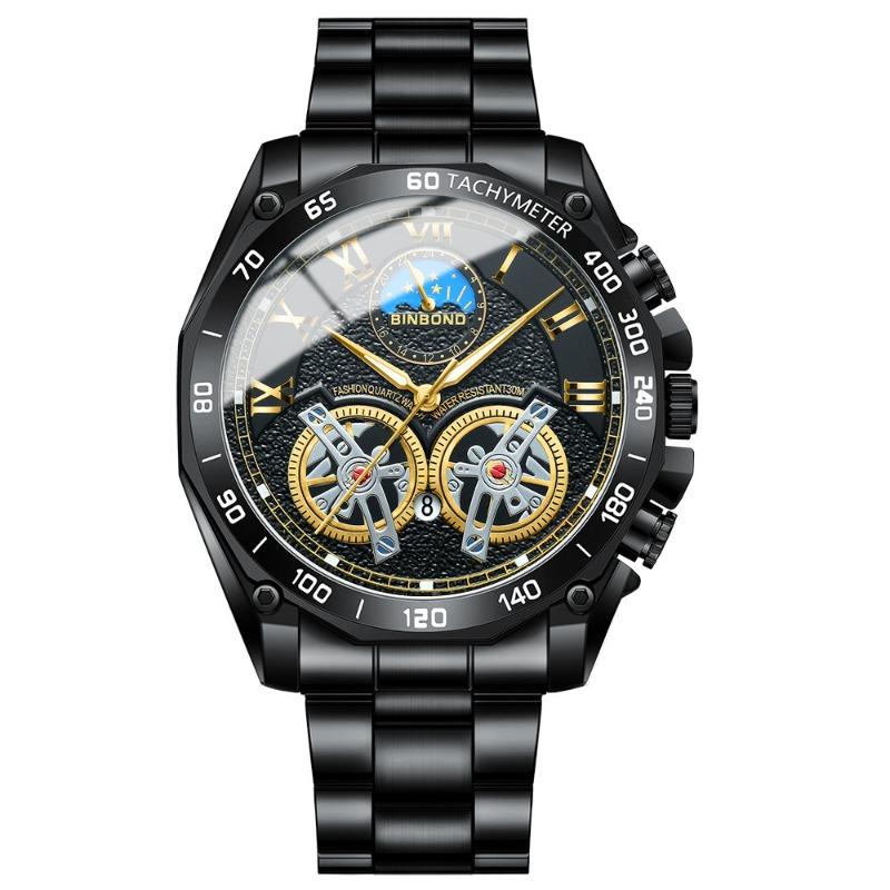 Binbang BINBOND Double Tourbillon Hollow Watch Men's Multifunctional Fashion Luminous Waterproof Quartz Watch