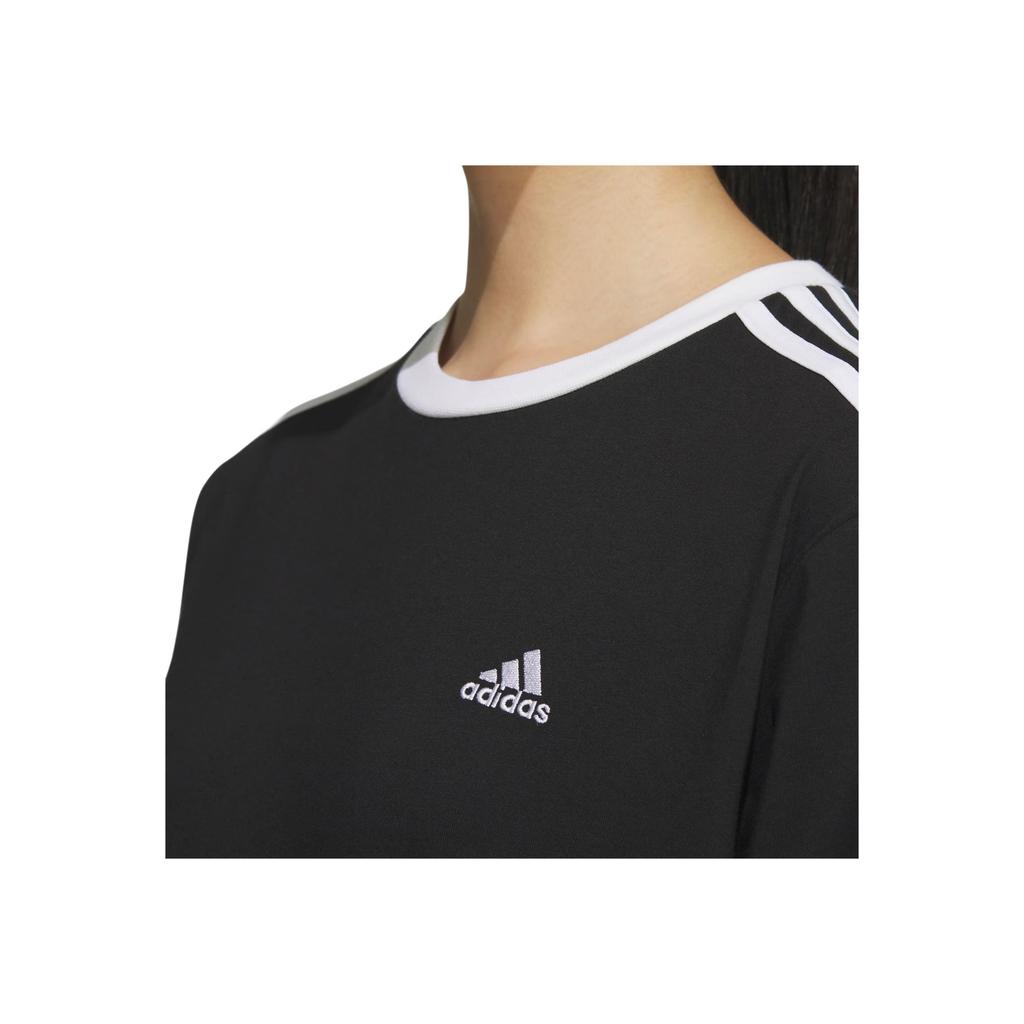 Adidas Essentials 3-Stripes T-Shirt Color Block Sports Casual Short Sleeve Print Drop Shoulder T-Shirt Women Tops Black JI6977