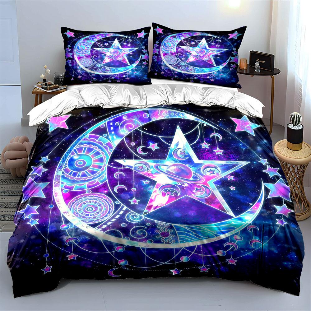 Cosmic Star and Moon Design Bedding Duvet Cover Set Duvet Cover Pillowcases (1*Duvet Cover 2*Pillowcases, Without Duvet Insert)