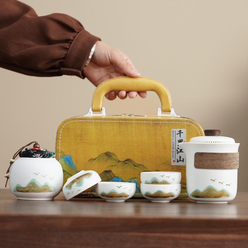 New Chinese Lingxue Kuaike Cup Set Customized Souvenir Gift Coarse Pottery Qingshan Flying Bird Company Gifts to Customers