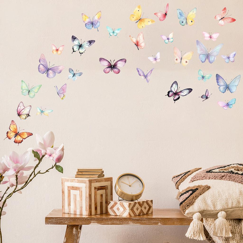 Hand-Painted Butterfly Wall Stickers, Colorful Removable Decals for Living Room Bedroom Entryway Home Decor