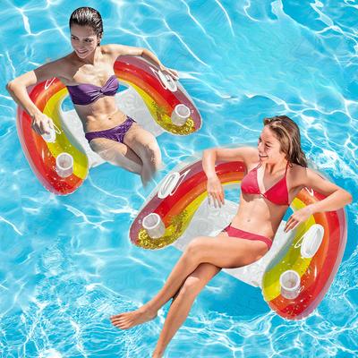 Nuevo flotador de agua inflable para adultos, anillo de natación, soporte inflable, lentejuelas, arcoíris, asiento flotador, flotador inflable engrosado