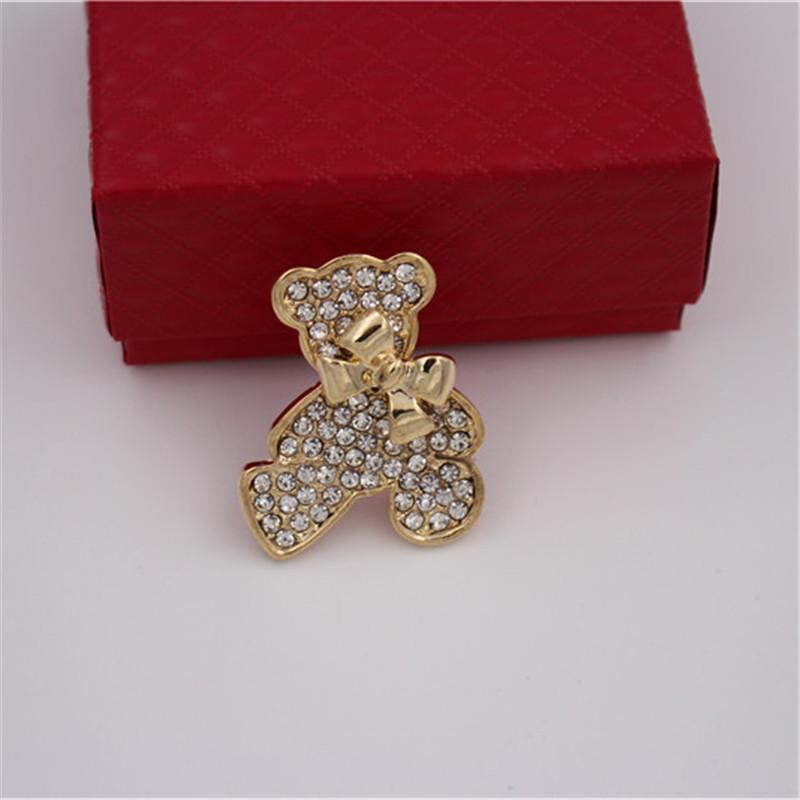 Trendy Crystal Gold Color Animal Bear Brooches For Women Sweater Pins With Rhinestone Xmas  Jewelry Gifts