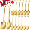 Stainless Steel Shovel Spoon Creative Gold Silver Coffee Spoons Ice Cream Dessert Scoops Teaspoon Kitchen Tableware Cutlery Sets