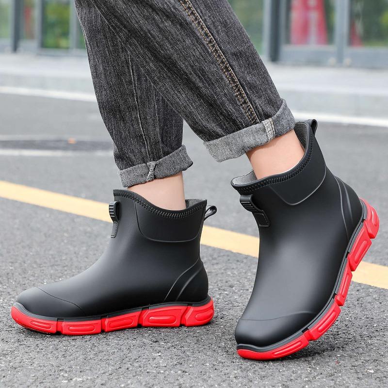 Outdoor function bright black 16 high short wading boots flat bottom thickened rubber shoes wading boots outdoor travel shoes rain shoes men