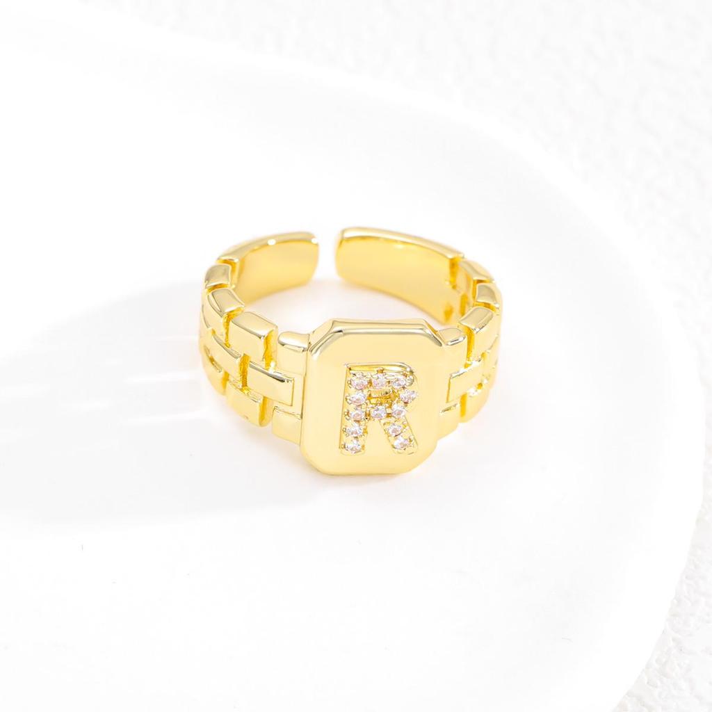 Evropský styl Horký prodej Pozlacený prsten s písmenem s designem nastavitelného pásku