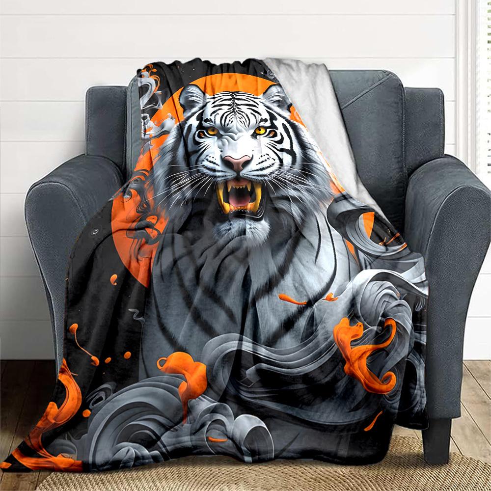 1pc Tiger Print Blanket Lightweight Flannel Blanket Throw Blanket For Sofa, Bed, Travel, Camping yy2509026190 75x90cm