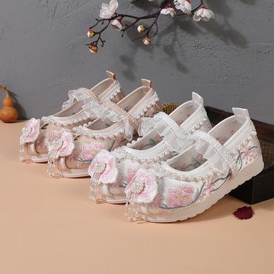 Scarpe Bambini2025Autunno Nuovo Stile Cinese Ricamato Costume Antico Primavera Scarpa Singola Scarpa da Festa per Bambini Moda Scarpe da Ragazza