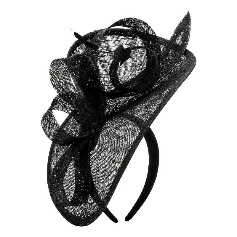 

Black Flax Fascinator Hat Women Royal Ascot Headpiece Flower Fashion Chapeau Cap For Church Kentucky Derby Chapeau Cap Headband чорний