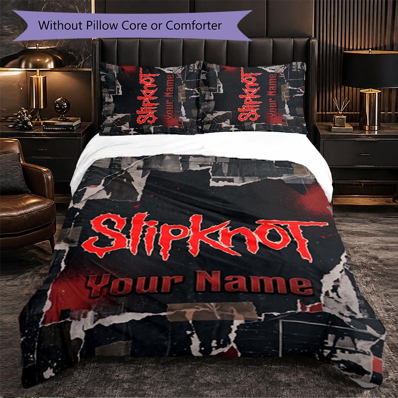 Set Biancheria da Letto Personalizzato Slipknot con Nome, 1 Copripiumino & 2 Federe, Regalo Personalizzato per Camera da Letto