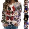 Women's Casual Fashion Christmas Print Long Sleeve O-Neck Pullover Top