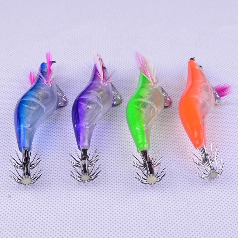 4Pcs LED Electronic Luminous Shrimp Lure Squid Night Fishing Squid Jigs Lures Bass Bait
