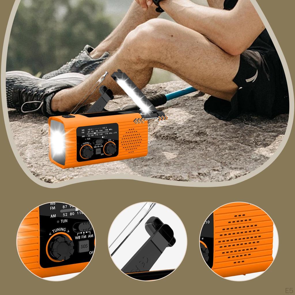 Emergency Radio Hand Crank with Headphone Jack Solar Power Compact Flashlight Weather for