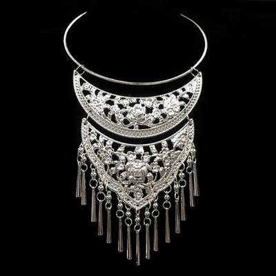 Landie Ethnic Style Thai Retro Exaggerated Boho Style Collar Dai Miao Silver Openwork Necklace Factory Direct Sales