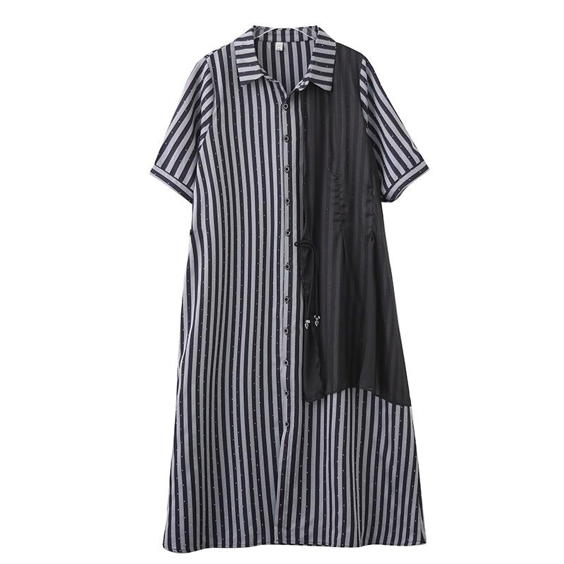 Short Sleeve Plus Size Vintage Stripe New In Dresses for Women Casual Loose Long Summer Shirt Dress