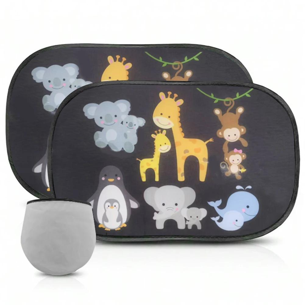 2 Adet Saklama Çantalı Araba Güneşliği Yan Cam Ön Cam Tavan Camı Karikatür Çocuklar Yetişkinler İçin Vantuzlu Güneşlik Güneş Siperliği