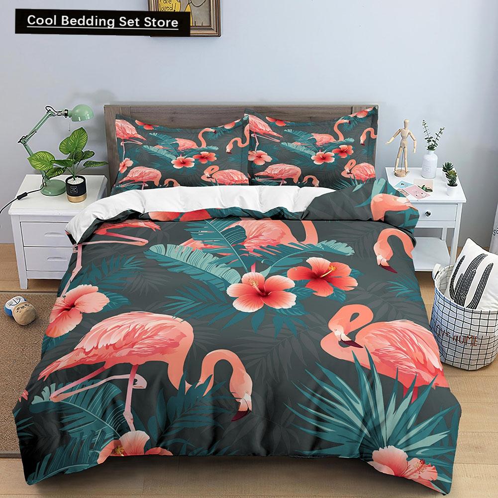 Flamingo Duvet Cover King Queen 3D Pink Animal Bedding Set For Kids Teens Adults Watercolor Style Quilt Cover With Pillowcase