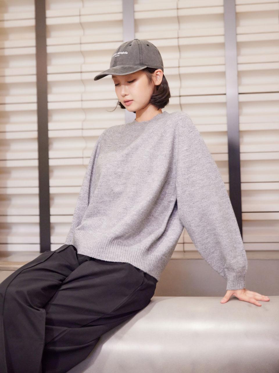 I Holic Cashmere Back Slit Raglan Round Knit Gray/Xxxs
