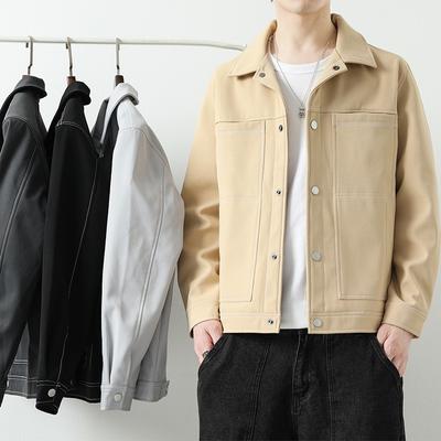 Spring and Autumn New Lapel Jacket Men's Loose Workwear Autumn and Winter Slightly Wide Open Stitch Outerwear