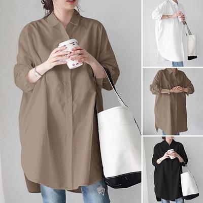 Chemise Couleur Unie Européenne et Américaine Décontractée Ample Taille Moyenne à Longue Grande Taille Chemise de Niche Manches Longues Artistique