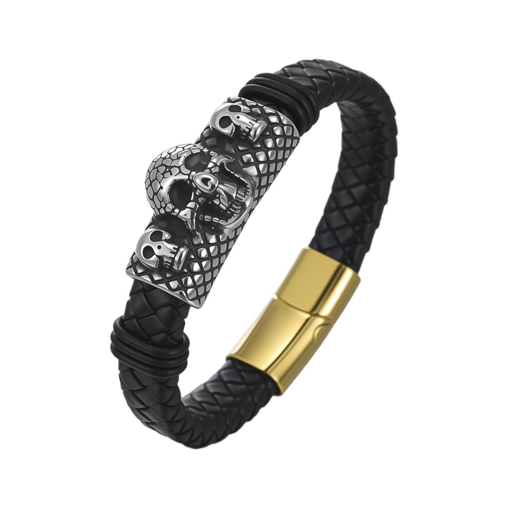 LIKGREAT Halloween Skull Bracelet for Men Gothic Leather Rope Bracelets Braided Bangles Jewelry Homme Accessories Gift Wholesale