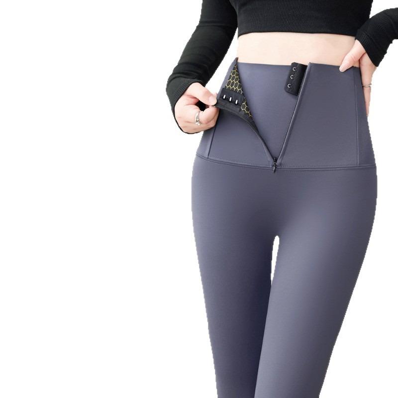 Zipper body sculpting shark pants women's outer wear autumn and winter new leggings high waist belly hip yoga pants velvet