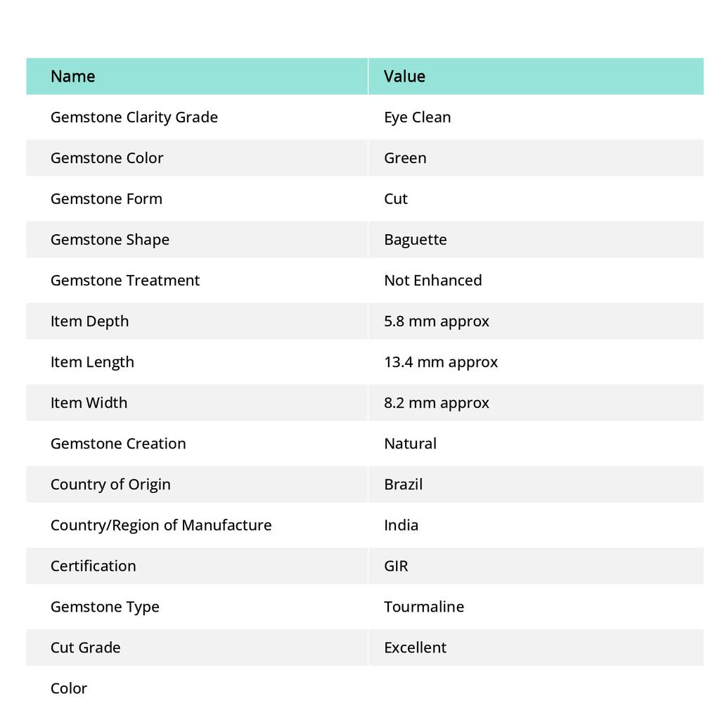 CERTIFIED Natural Tourmaline  Green Baguette Cut 8.9 Ct Ring Size Loose Gemstone H-813cc
