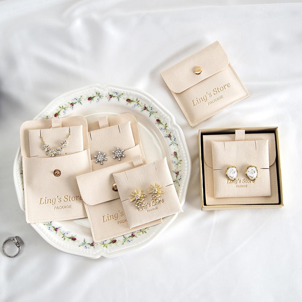 20/50/100Sets Custom Logo 8x8cm Jewelry Microfiber Snap Bag Insert 6x6cm Paper Cards for Earring Stud Necklace Storage Organizer