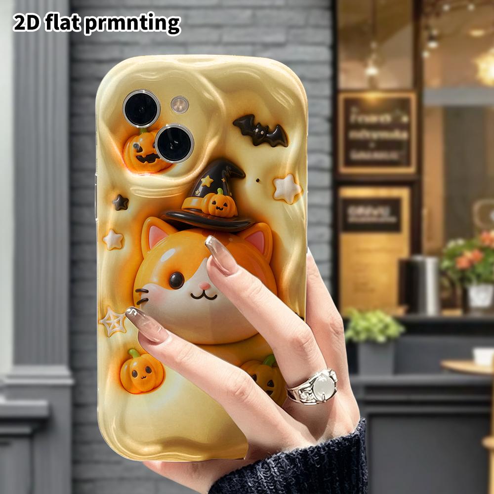 Phone Case: 2D Flat Design, Suitable for iPhone 18 17 16 15 14 13 Pro Protective Case, Pumpkin Cat, Perfect Christmas and Halloween Holiday Gift