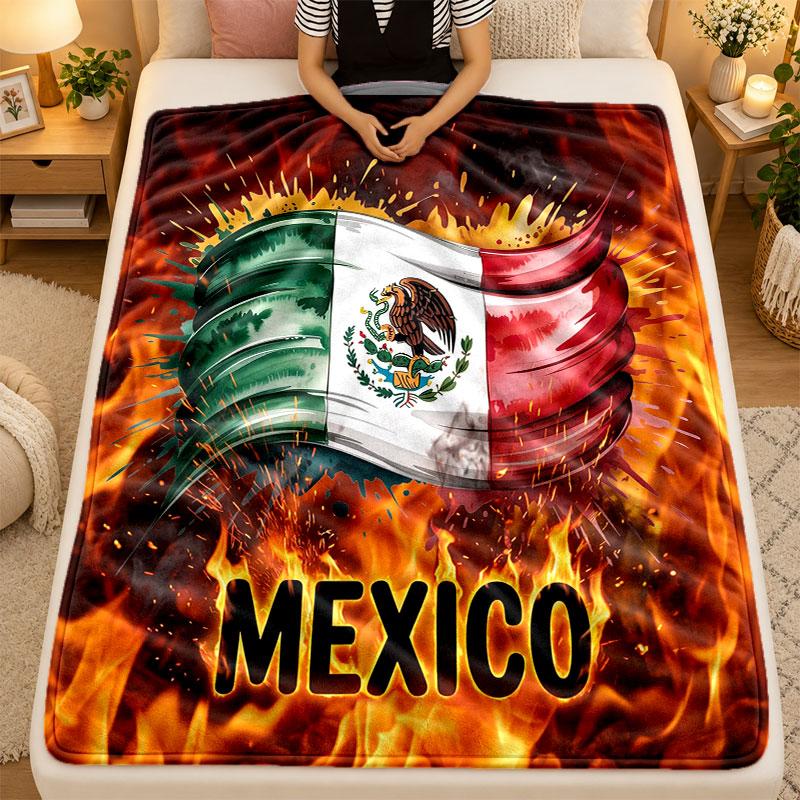 Flannel BlanketMexico Football Warm Soft Throw Blanket for Indoor Sofa Bed Living Room Use